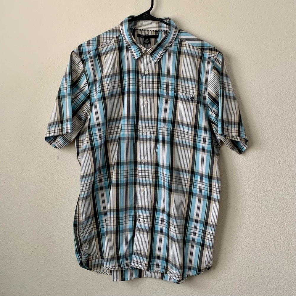 Blue Plaid Quiksilver Short Sleeve Button Up